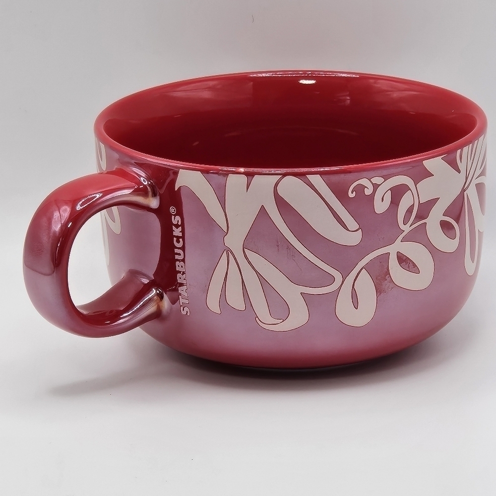 NEW Starbucks Iridescent Red Ribbon 2023 Christmas Holiday 16oz Soup Cup Mug